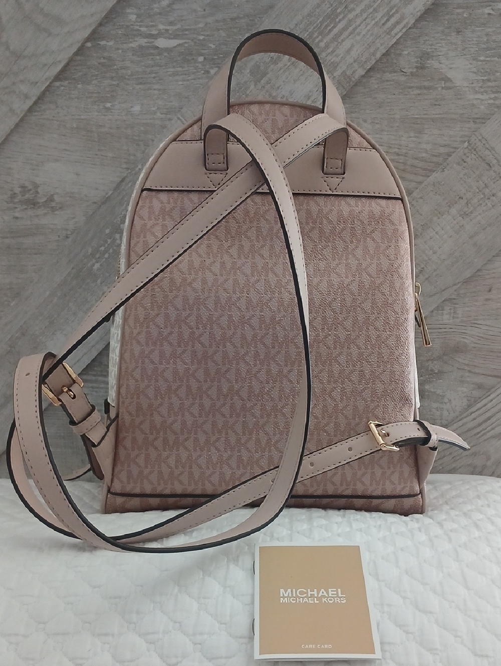 Michael Kors Blush Logo-Print Backpack with Gold Hardware - Picture 3 of 7